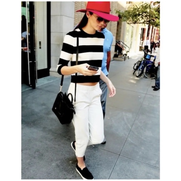 THEORY Womens Harmona Prosecco Crop Sweater Black Ivory Bold Striped Size TP - Picture 6 of 12